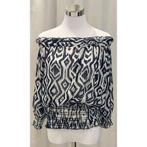 Thanx Collection Small Tribal Ikat Print Blouse Off Shoulder Smocked Waist